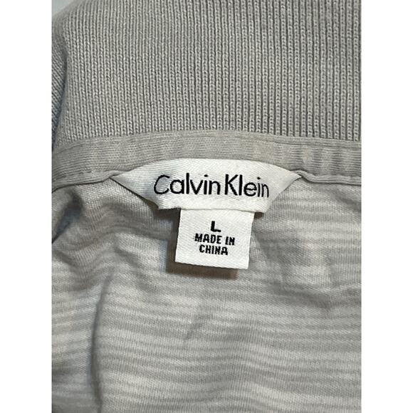 Calvin Klein Men’s Polo Shirt Large Gray Stripe Short Sleeve Button Collar - Picture 4 of 8